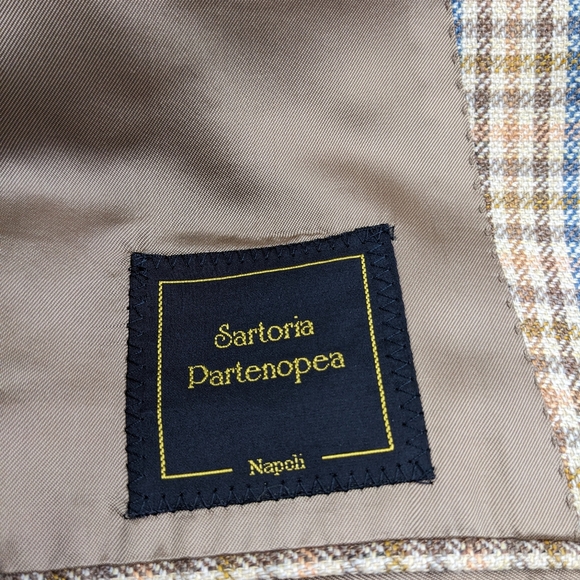 Sartoria Partenopea Sport Coat Silk Wool Linen Checked Multicolor 46R - Picture 6 of 15